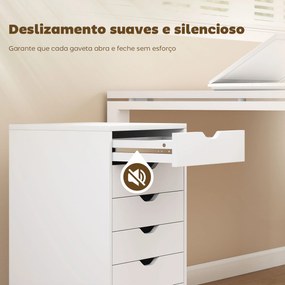 Bloco de Gavetas Móvel Arquivador com 6 Gavetas Suporte para Impressora com Rodas 40x35x63 cm Branco