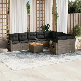 10 pcs conjunto sofás de jardim c/ almofadões vime PE cinzento