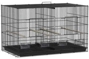 PawHut Gaiola para Pássaros com Divisória com Comedouros Poleiros e Bandeja Removível 94x57x57 cm  Preto