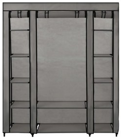 Roupeiro c/ compartimentos e varões 150x45x176 cm tecido cinza