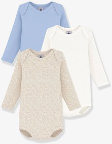 Lote de 3 bodies de mangas compridas PETIT BATEAU bege