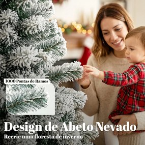 Árvore de Natal Nevada 230 cm com 1000 Pontas em PVC Ignífugo, Ramos Articulados, Montagem Rápida, Verde e Branco