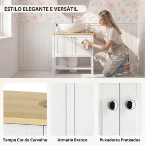 Móvel Inferior para Lavatório com Prateleira Aberta e 2 Portas, para Lavatório (NÃO INCLUIDO) com ou sem Coluna, 80 x 40 x 80 cm, Branco