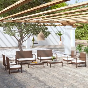 vidaXL 8 pcs Conjunto lounge de jardim com almofadões vime PE castanho