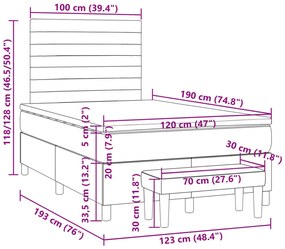 Cama boxspring c/ colchão 120x190cm tecido castanho-acinzentado