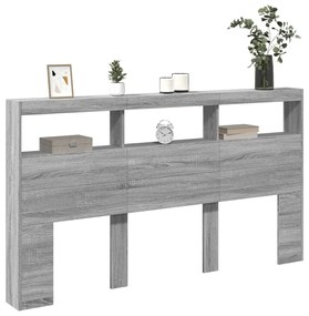 Armário de cabeceira c/ luzes LED 180x17x102 cm cinzento sonoma