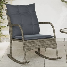 vidaXL Cadeira de baloiço para jardim com almofadões vime PE cinzento