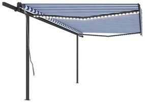 vidaXL Toldo automático c/ LED e sensor de vento 5x3 m azul e branco