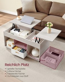 Mesa de centro 50 x 100 x 48,5 cm com 2 gavetas e compartimentos, em bege aveia