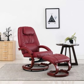 vidaXL Cadeira reclinável c/ apoio pés couro artificial vermelho tinto