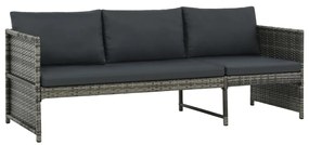 3 pcs conjunto lounge de jardim c/ almofadões vime PE cinzento