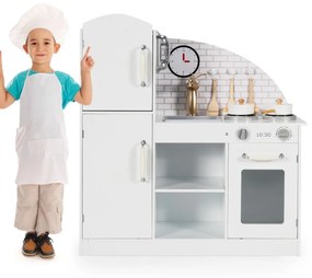 Cozinha para crianças, cozinha de madeira com utensílios, forno, armários, torneira, pia, telefone para 3-7 anos, 79x29x82,5cm