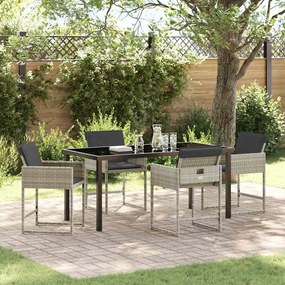 Conjunto de Jantar de Jardim vidaXL de 5 Peças com Almofadas em Rattan Sintético Cinza Claro