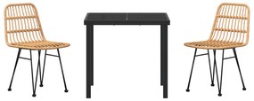 Conjunto de Jantar de Jardim 3 Peças Marrom Rattan Poliéster
