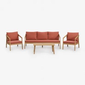 Conjunto De Jardim Com Sofá De 3 Lugares, 2 Poltronas E Mesa De Centro Em Madeira De Acácia E Corda Trançada Kaela Marrom - Sklum