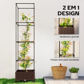 Floreira com Treliça e Rodas com Drenagem para Cultivo de Vegetais Flores e Ervas Aromáticas 40x40x165 cm Castanho