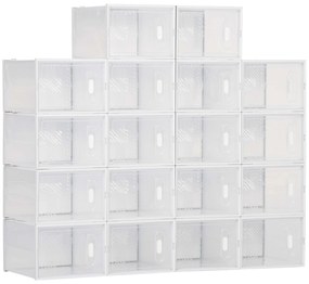 HOMCOM Armário Modular de Plástico Sapateira Modular com 18 Cubos Portas Magnéticas Organizador de Sapatos 28x36x21cm Transparente