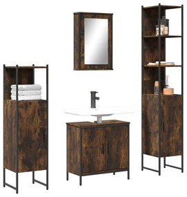 vidaXL 4pcs conjunto de móveis WC derivados de madeira carvalho fumado