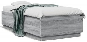 Estrutura de cama c/ luzes LED derivados madeira cinza sonoma