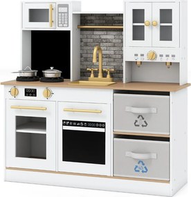Cozinha de Brincar madeira com fogão com luz e som Cafeteira Torneira e utensílios de cozinha