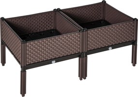 Outsunny Conjunto de 2 Floreiras de Exterior Quadradas Elevadas Combinação Livre Floreiras para Jardim  50x50x46,5 cm Marrom | Aosom Portugal