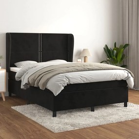 vidaXL Cama com molas/colchão 140x190 cm veludo preto
