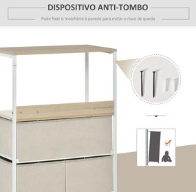 Cómoda com 4 Gavetas Dobráveis e Prateleira Aberta Cómoda com Gavetas de Tecido Anti-Tombo 58x29x103cm Madeira e Cinza Claro