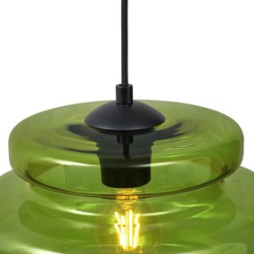 Candeeiro suspenso retro preto com vidro verde - Denise Retro
