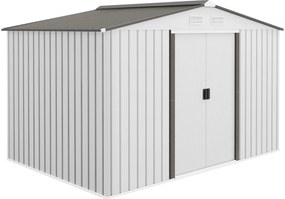 Outsunny Abrigo de Jardim Exterior para Armazenamento de Ferramentas com 4 Janelas 277x195x192 cm Branco e Cinza Escuro | Aosom Portugal