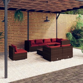 vidaXL 9 pcs conjunto lounge de jardim c/ almofadões vime PE castanho