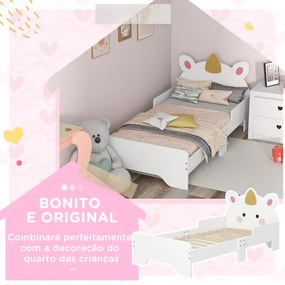 Cama para Crianças de 3-6 Anos 143x74x67 cm Cama Infantil de Madeira em Forma de Unicornio Branco