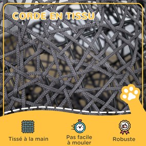 Cesto para gatos, cama elevada, aconchegante, tipo casota ou compartimentos abertos, 50 x 50 x 60 cm, com almofada macia em tom creme incluída, corda