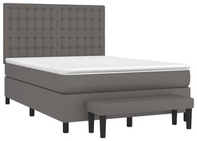 Cama com molas/colchão 140x190 cm couro artificial cinzento