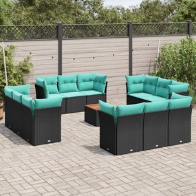 vidaXL 13 pcs conjunto de sofás de jardim com almofadões vime PE preto