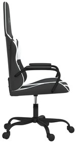 Cadeira gaming massagens couro artificial preto e branco