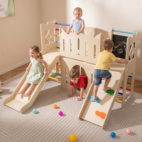 Torre de Jogos Infantil em Madeira, 142 x 124,5 x 100 cm, Design 8 em 1, Multicolor