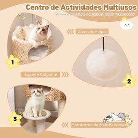 Arranhador para gatos com poleiro superior Postes de arranhar Sisal Cama de brinquedos suspensa em sisal Almofada natural