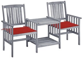 vidaXL Cadeiras de jardim c/ mesa de centro e almofadões acácia maciça