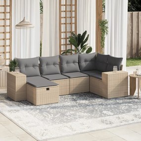 6 pcs conj. sofás jardim c/ almofadões vime PE bege misturado