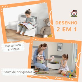 Baú de Brinquedos Infantil Banco de Armazenamento para Crianças com Encosto e Tampa Amortecida 68,5x34x58 cm Cinza e Branco