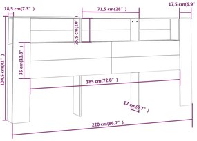 Armário de cabeceira 220x18,5x104,5 cm cinzento cimento