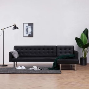 Sofá-cama em forma de L couro artificial preto
