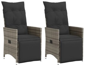 vidaXL Cadeiras jardim reclináveis 2 pcs c/ almofadões vime PE cinza