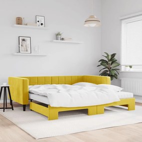 3196727 vidaXL Sofá-cama com gavetão e colchões 100x200 cm veludo amarelo