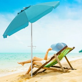 Guarda-Sol de praia portátil Inclinação ajustável com saco de transporte para pátio de jardim exterior 198 x 213 cm azul
