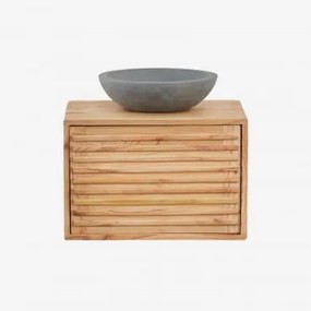 Conjunto De Móveis De Banheiro De Madeira Suspensos Deleyna Madeira Natural & Cimento Cinzento Redondo Ø40 Cm Tarsis & Sem Espelho & Sem Torneira -
