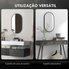 Espelho Casa de Banho Oval 40x3x70 cm Espelho Decorativo de Parede com Estrutura de Liga de Alumínio Horizontal ou Vertical Preto