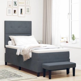Cama Box Spring com Colchão e Banco Cinza Escuro 90x200 cm Veludo