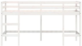 Cama alta p/ criança c/ escada 90x200 cm pinho maciço branco