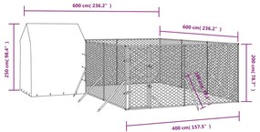 Canil de exterior com teto 6x6x2,5 m aço galvanizado prateado